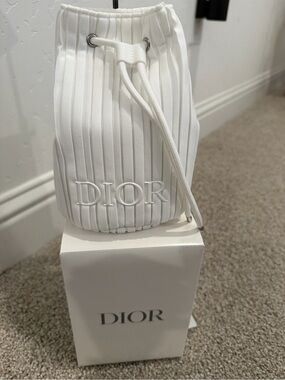 Dior White Pleated Drawstring Bucket Pouch
